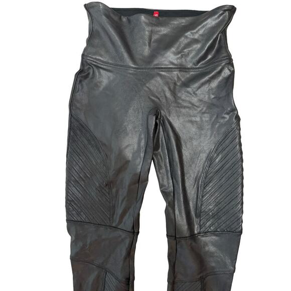 Spanx Faux Leather Moto Leggings High Waisted Ankle Length Black Size Medium - Picture 4 of 11